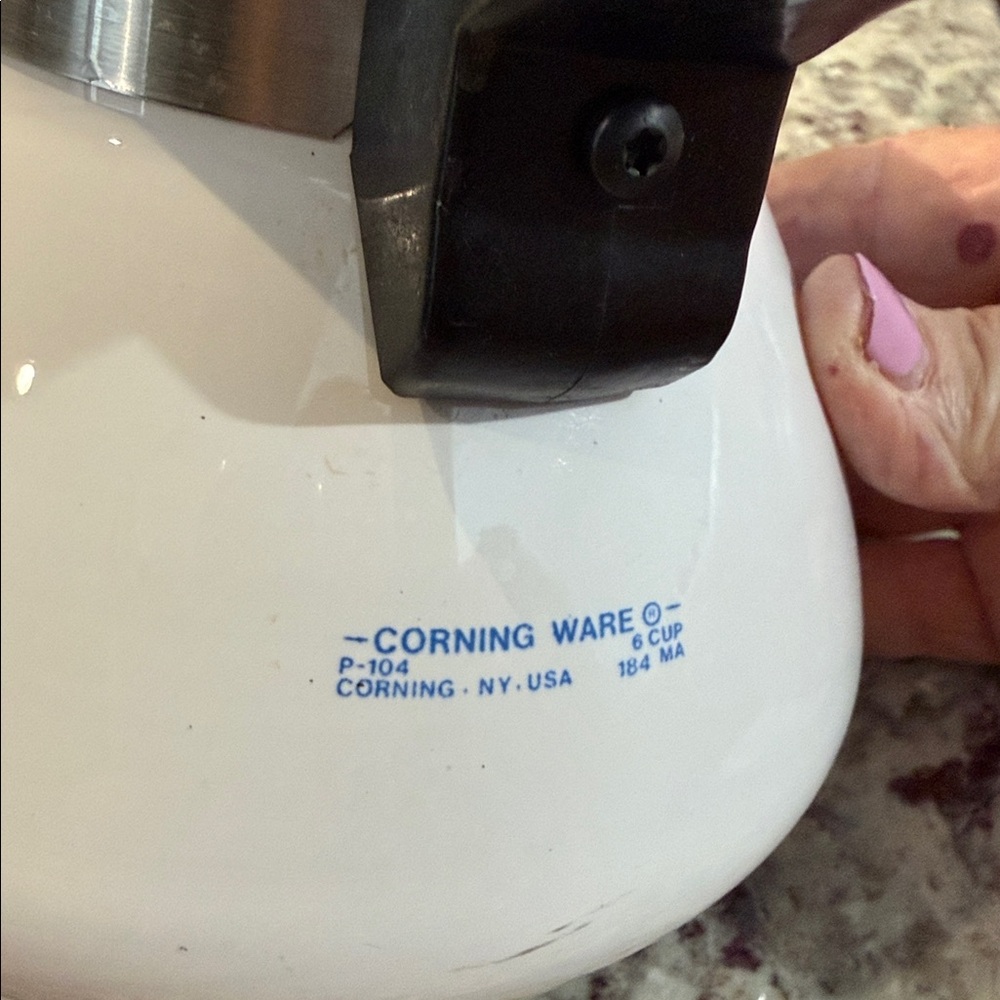 Corningware White Coffee/Tea Pot with Blue Floral Design - Picture 2 of 5